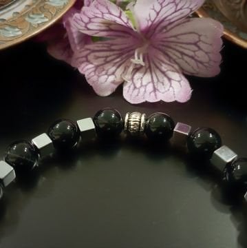 Siyah Akik ve Hematit Tasarım Doğal Taş Bileklik