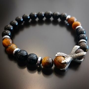 Oniks, Kaplangözü ve Hematit Doğal Taş Bileklik -Güç ve Denge Temalı