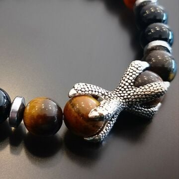 Oniks, Kaplangözü ve Hematit Doğal Taş Bileklik -Güç ve Denge Temalı