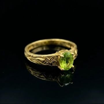 Zebercet (Peridot) Taşlı Tasarım Gümüş Yüzük