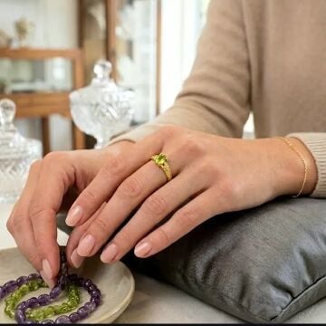 Zebercet (Peridot) Taşlı Tasarım Gümüş Yüzük