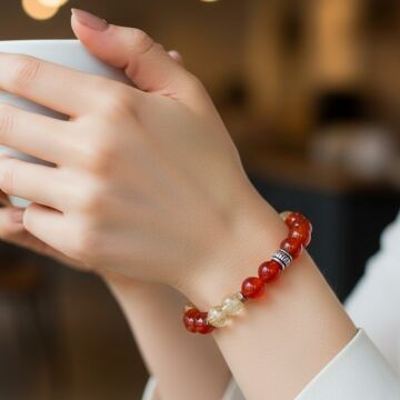 Akik, Sitrin ve Hematit Tasarım Doğal Taş Bileklik