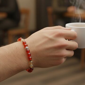 Akik, Sitrin ve Hematit Tasarım Doğal Taş Bileklik