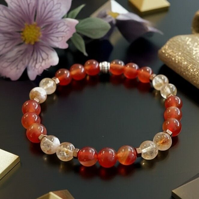 Akik, Sitrin ve Hematit Tasarım Doğal Taş Bileklik