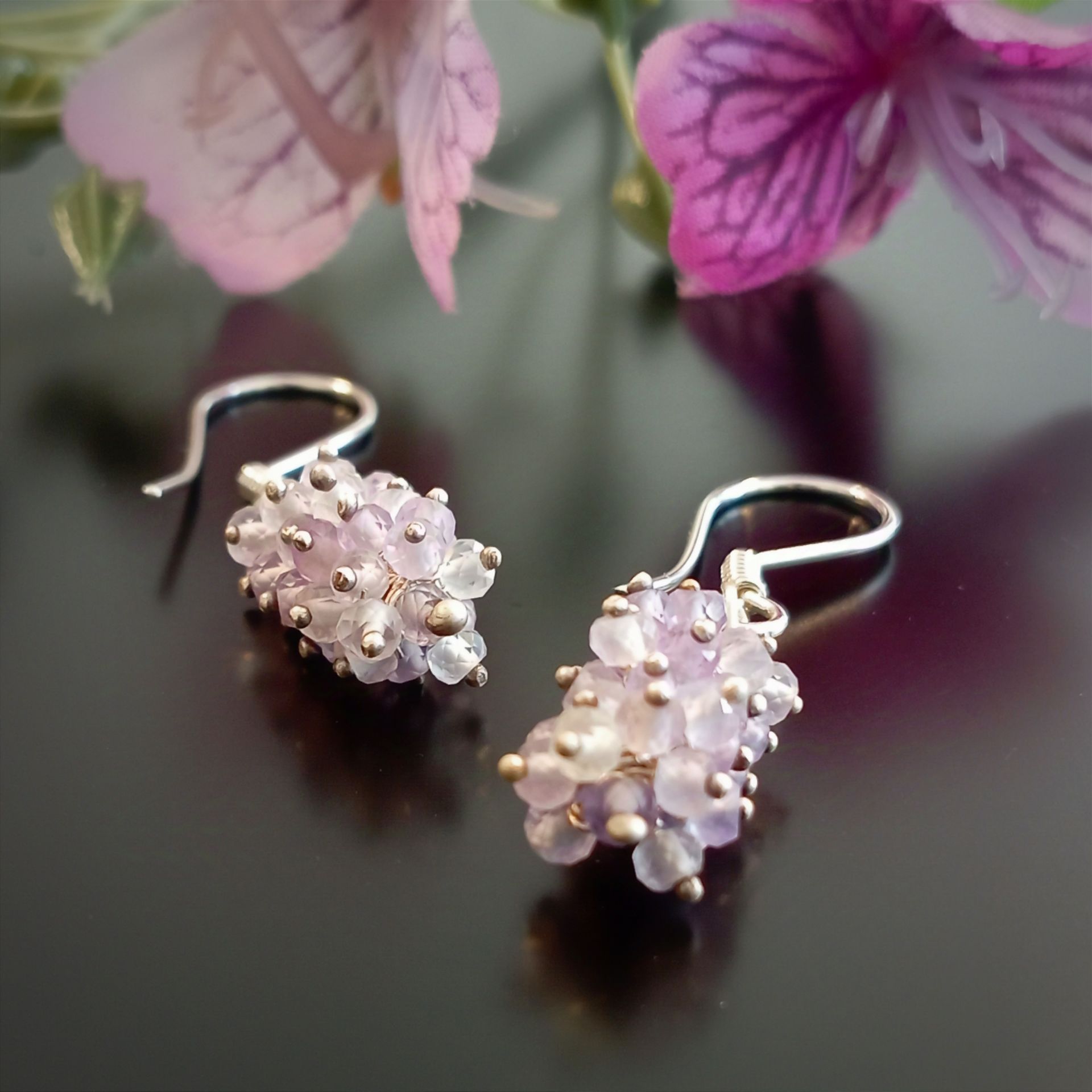 Ametrin Taşlı Salkım Tasarımlı Gümüş Küpe