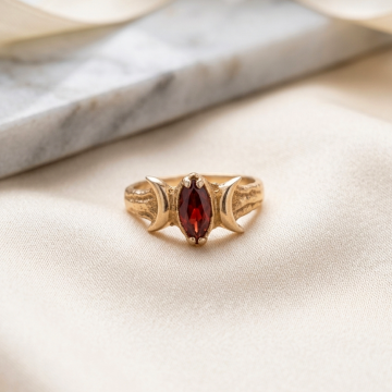 Lal (Garnet) Taşlı Tasarım Gümüş Yüzük