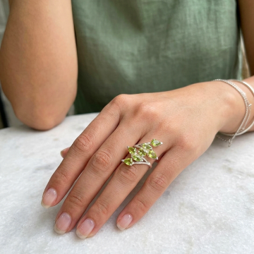 Zebercet (Peridot) Taşlı Tasarım Gümüş Yüzük