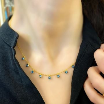 Gold Kaplama Nazar Boncuğu Gümüş Kolye