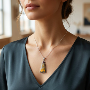 Arı Jasper (Bumblebee Jasper) ve Lal (Garnet) Taşlı Gümüş Kolye