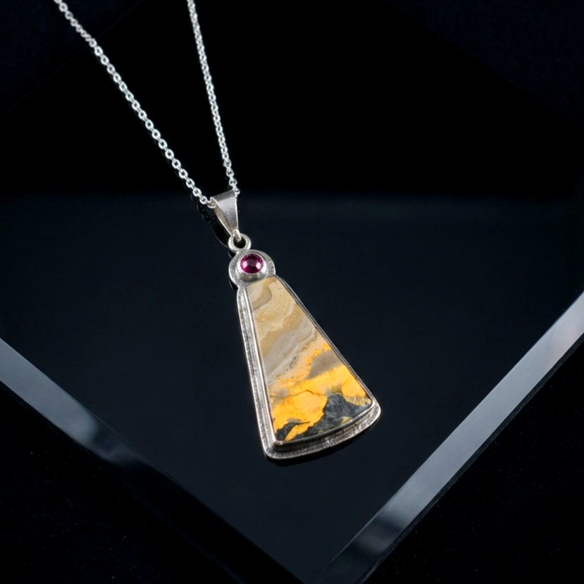 Arı Jasper (Bumblebee Jasper) ve Lal (Garnet) Taşlı Gümüş Kolye