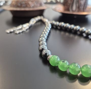 Yeşim Taşı ve Hematit İki Renk 33 lük Tasarım Tesbih