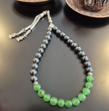 Yeşim Taşı ve Hematit İki Renk 33 lük Tasarım Tesbih