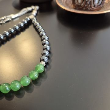 Yeşim Taşı ve Hematit İki Renk 33 lük Tasarım Tesbih