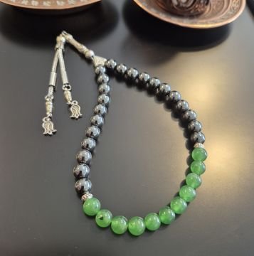Yeşim Taşı ve Hematit İki Renk 33 lük Tasarım Tesbih