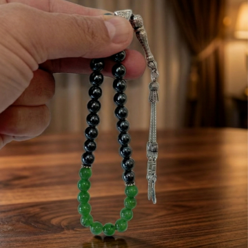 Yeşim Taşı ve Hematit İki Renk 33 lük Tasarım Tesbih