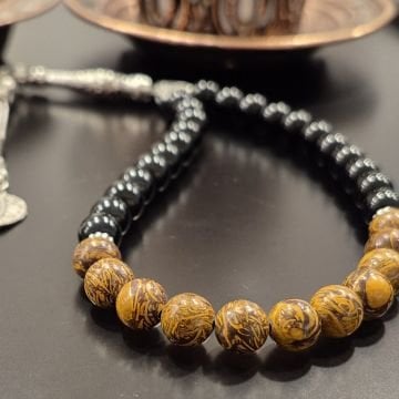 Mariam (Meryem) Jasper ve Obsidyen 33 lük Tasarım Tesbih