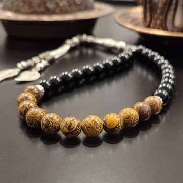 Mariam (Meryem) Jasper ve Obsidyen 33 lük Tasarım Tesbih