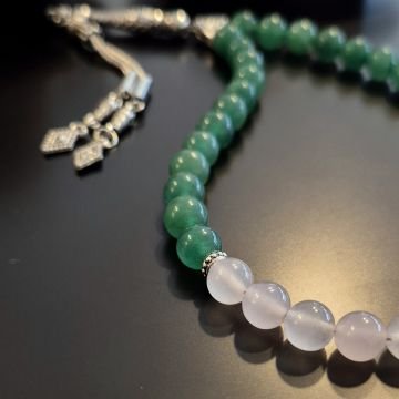 Kalp Çakra Aventurin ve Pembe Kuvars İki Renk 33 lük Tasarım Tesbih