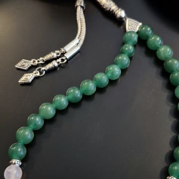 Kalp Çakra Aventurin ve Pembe Kuvars İki Renk 33 lük Tasarım Tesbih