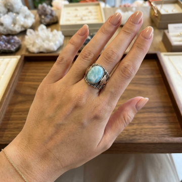Larimar Taşlı Tasarım Gümüş Yüzük