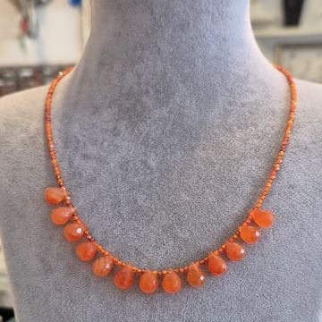 Karnelyan Akik ve Hessonite Garnet Gümüş Kolye