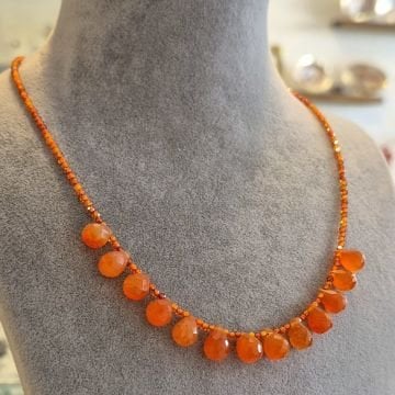 Karnelyan Akik ve Hessonite Garnet Gümüş Kolye