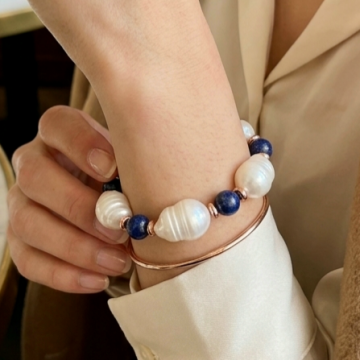 Barok İnci ve Lapis Lazuli Taşı-Hematit Detaylı Bileklik