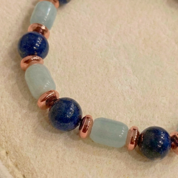Akuamarin ve Lapis Lazuli Tasarım Doğal Taş Bileklik-Hematit Detaylı