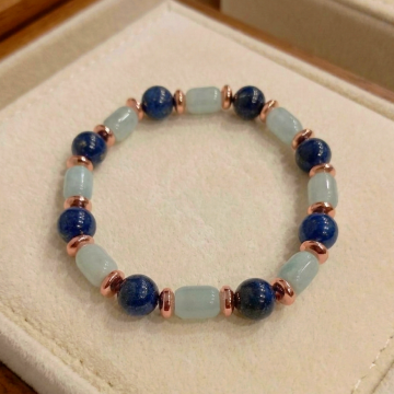 Akuamarin ve Lapis Lazuli Tasarım Doğal Taş Bileklik-Hematit Detaylı