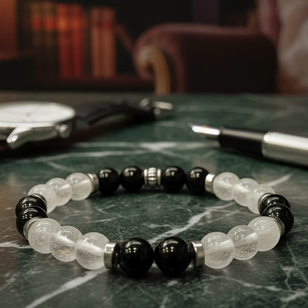 Kristal Kuvars ve Gold Obsidyen Doğal Taş Bileklik