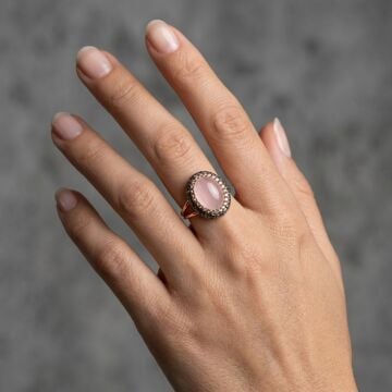 Pembe Kuvars Taşlı Tasarım Gümüş Yüzük