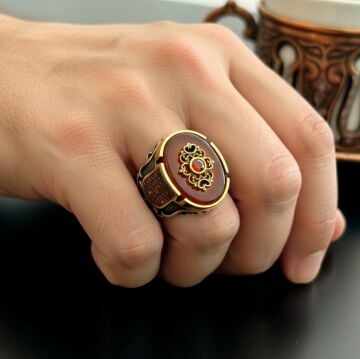 Akik Taşlı Tasarım Erkek Gümüş Yüzük