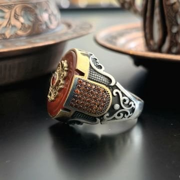 Akik Taşlı Tasarım Erkek Gümüş Yüzük