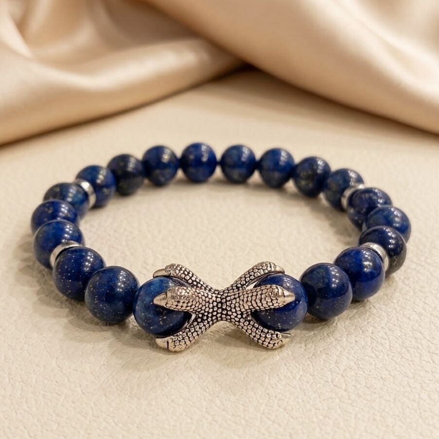 Lapis Lazuli Taşlı Pençe Tasarımlı Doğal Taş Bileklik - Bilgelik ve Sezgi Temalı