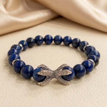 Lapis Lazuli Taşlı Pençe Tasarımlı Doğal Taş Bileklik - Bilgelik ve Sezgi Temalı