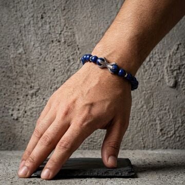 Lapis Lazuli Taşlı Pençe Tasarımlı Doğal Taş Bileklik - Bilgelik ve Sezgi Temalı