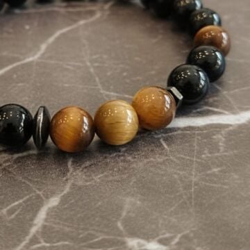 Sarı Kaplangözü ve Siyah Akik Doğal Taş Bileklik