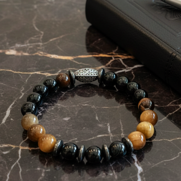 Sarı Kaplangözü ve Siyah Akik Doğal Taş Bileklik