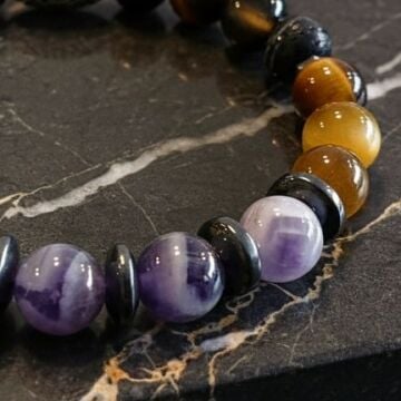 Sarı Kaplangözü, Ametist ve Siyah Akik Doğal Taş Bileklik