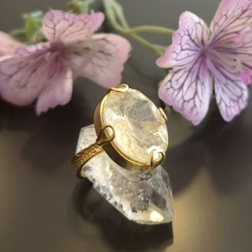 Gold Rutilli Kuvars Taşı Tasarım Gümüş Yüzük