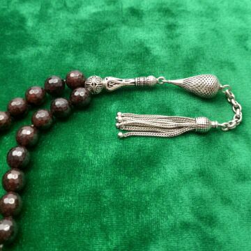 Faset Kesim Lal (Garnet) Gümüş Tesbih