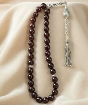 Faset Kesim Lal (Garnet) Gümüş Tesbih