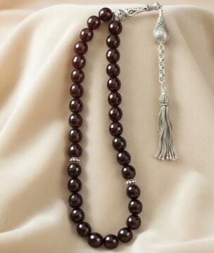 Faset Kesim Lal (Garnet) Gümüş Tesbih