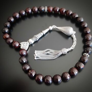 Faset Kesim Lal (Garnet) Gümüş Tesbih