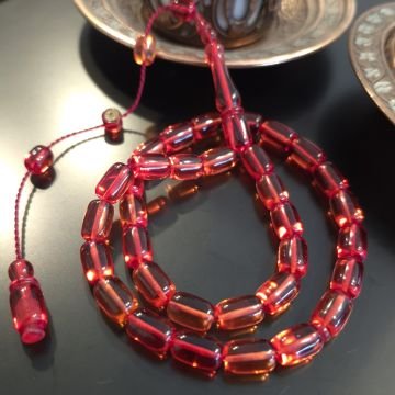 Usta İşi Sistemli Kırmızı Tonlu Kapsül Kesim 33 lük Ateş Tesbih