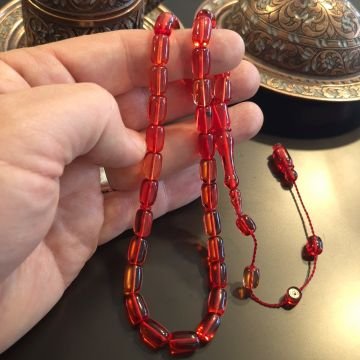 Usta İşi Sistemli Kırmızı Tonlu Kapsül Kesim 33 lük Ateş Tesbih