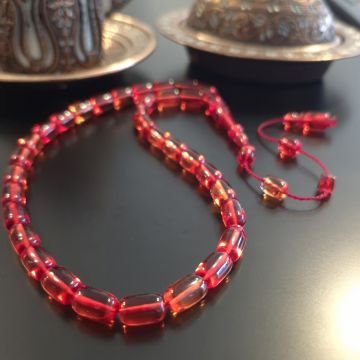 Usta İşi Sistemli Kırmızı Tonlu Kapsül Kesim 33 lük Ateş Tesbih