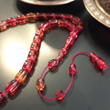 Usta İşi Sistemli Kırmızı Tonlu Kapsül Kesim 33 lük Ateş Tesbih