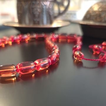 Usta İşi Sistemli Kırmızı Tonlu Kapsül Kesim 33 lük Ateş Tesbih