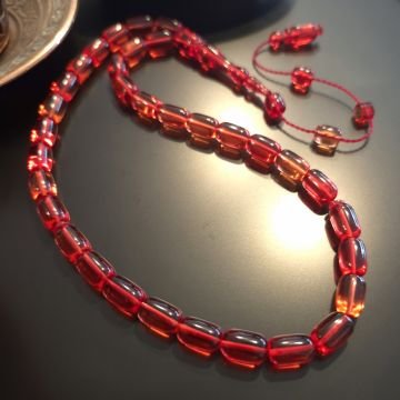 Usta İşi Sistemli Kırmızı Tonlu Kapsül Kesim 33 lük Ateş Tesbih